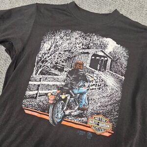 Vintage 1989 Harley Davidson 3D Emblem Shirt Black Biker Graphic Tee Large 80s